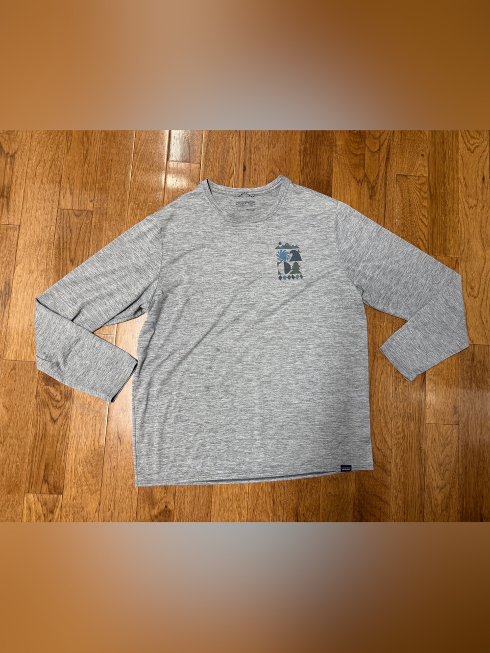 Patagonia Heather Gray Carlene Cool Long-Sleeve Graphic Crew Shirt Men’s Large